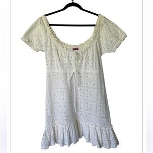 Lolita Jaca White Eyelet Baby Doll Mini Dress / Coverup Excellent Size L